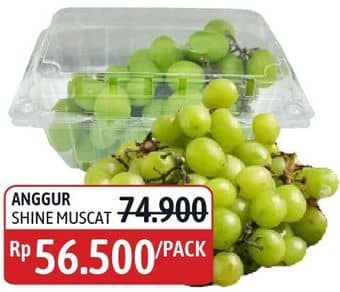Anggur Shine Muscat  Diskon 24%, Harga Promo Rp56.500, Harga Normal Rp74.900, Toko Tertentu
