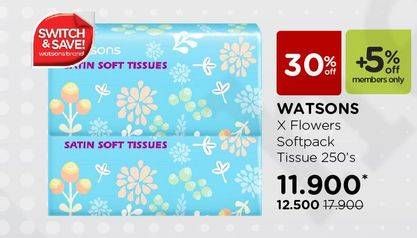 Promo Harga WATSONS X Flower Soft Pack Tissue 250 pcs - Watsons