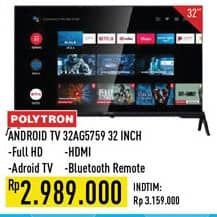 Promo Harga Polytron Smart Android TV 32 inch PLD 32AG5759  - Hypermart