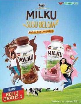 Promo Harga MILKU Susu UHT Cokelat Premium, Stroberi 200 ml - Alfamidi