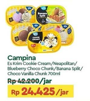 Promo Harga Campina Ice Cream Cookie Creamy, Neapolitan, Blueberry Choco Chunk, Banana Split, Chocolate Vanilla Choco Chunk 700 ml - TIP TOP