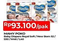 Promo Harga Mamy Poko Perekat Royal Soft NB52, S50, M46, L40 40 pcs - TIP TOP