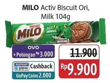 Promo Harga Milo Biscuit Sandwich Activ Original, Milk 104 gr - Alfamidi