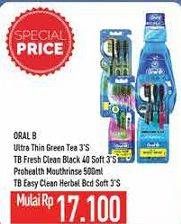 Promo Harga Oral B Toothbrush Ultra Thin / Fresh Clean / Easy Clean 3s  - Hypermart