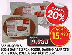 Promo Harga Burger & Sosis Sapi 12's, Daging Asap 13's, Rolade Sapi 250g  - Superindo