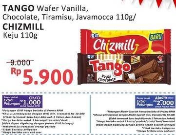 Promo Harga Tango Wafer Vanilla, Chocolate, Tiramisu, Javamocca 110g / Chizmill Keju 110g  - Alfamidi