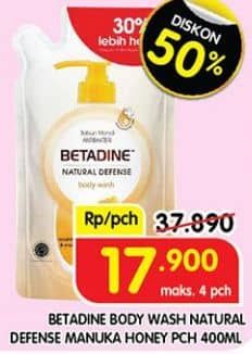 Promo Harga Betadine Natural Defense Body Wash Manuka Honey Moisturising Aloe Vera 400 ml - Superindo