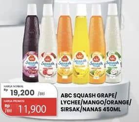 Promo Harga ABC Syrup Squash Delight Anggur, Leci, Mangga, Jeruk Florida, Sirsak, Nanas 460 ml - Carrefour
