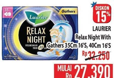 Promo Harga Laurier Relax Night Gathers 40cm, Gathers 35cm 16 pcs - Hypermart