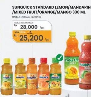 Promo Harga Sunquick Minuman Sari Buah Lemon, Mandarin, Mixed Fruits, Mango, Orange 330 ml - Carrefour