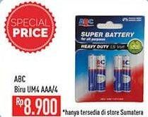 Promo Harga ABC Battery Super Power R03/AAA 4 pcs - Hypermart