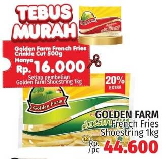 Promo Harga Tebus Murah Golden Farm French Fries Crinkle Cut 500g setiap pembelian Golden Farm Shoestring 1kg  - LotteMart