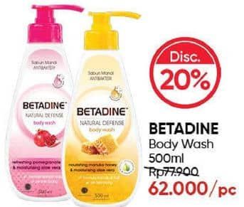 Promo Harga Betadine Natural Defense Body Wash Manuka Honey Moisturising Aloe Vera, Refreshing Pomegranate And Moisturising Aloe Vera 500 ml - Guardian