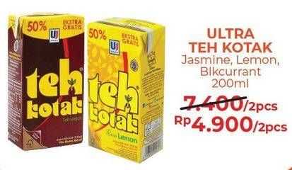 Promo Harga ULTRA Teh Kotak Jasmine, Lemon, Blackcurrant per 2 pcs 200 ml - Alfamart