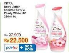 Promo Harga Citra Hand & Body Lotion Sakura Fair UV Sakura Peach, Pearly White UV Korean Pearl Mulberry 230 ml - Indomaret