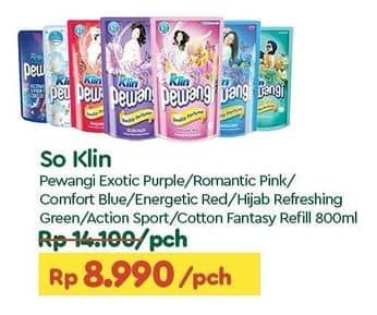 Promo Harga So Klin Pewangi Exotic Purple, Romantic Pink, Comfort Blue, Energetic Red, Hijab Refreshing Green, Active Sport, Cotton Fantasy 800 ml - TIP TOP