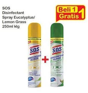 Promo Harga SOS Disinfektan Spray All In One Eucalyptus, Lemongrass 250 ml - Indomaret