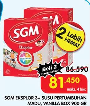 Promo Harga SGM Eksplor 3+ Susu Pertumbuhan Madu, Vanila 400 gr - Superindo