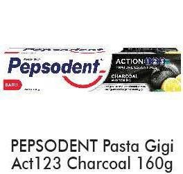Promo Harga PEPSODENT Pasta Gigi Action 123 Charcoal 160 gr - Alfamart