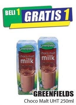 Promo Harga GREENFIELDS UHT Choco Malt 250 ml - Hari Hari