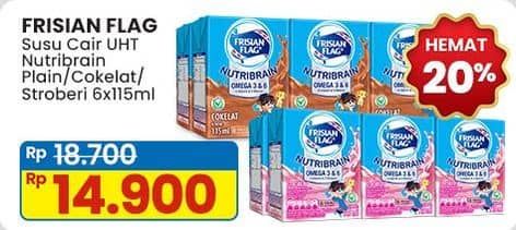 Promo Harga Frisian Flag Susu Cair UHT Nutribrain Cokelat, Plain, Strawberry per 6 tpk 115 ml - Indomaret