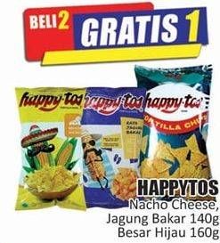 Promo Harga HAPPY TOS Tortilla Chips Nacho Cheese, Jagung Bakar/Roasted Corn, Hijau 140 gr - Hari Hari