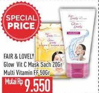 Promo Harga Fair & Lovely Glow Vit C Mask Sachet/Multi Vitamin Facial Face  - Hypermart