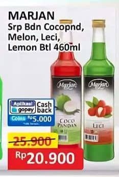 Promo Harga Marjan Syrup Boudoin Cocopandan, Melon, Leci, Lemon 460 ml - Alfamart