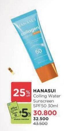 Promo Harga Hanasui Collagen Water Sunscreen SPF 50 30 ml - Watsons