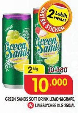 Promo Harga GREEN SANDS Minuman Soda Lemon Grape, Lime Lychee per 2 kaleng 250 ml - Superindo