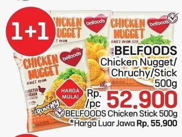 Promo Harga Belfoods Nugget Chicken Nugget Stick Crunchy, Chicken Nugget, Chicken Nugget Crunchy 450 gr - LotteMart