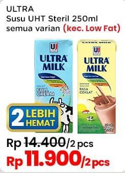 Promo Harga Ultra Milk Susu UHT Kecuali Low Fat Coklat, Kecuali Low Fat Full Cream 250 ml - Indomaret