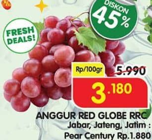 Promo Harga Anggur Red Globe RRC per 100 gr - Superindo