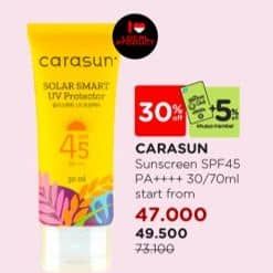 Carasun Solar Smart UV Protector Spf 45 70 ml Diskon 32%, Harga Promo Rp49.500, Harga Normal Rp73.100, Harga Mulai, Member Rp47.000, +5% DIskon Khusus Member, Khusus Member