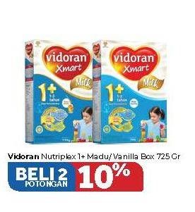 Promo Harga VIDORAN Xmart 1+ Madu, Vanilla per 2 box 725 gr - Carrefour