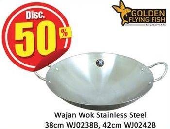 Promo Harga Golden Flying Fish Wajan Wok Stainless Steel 38 Cm, 42 Cm  - Hari Hari
