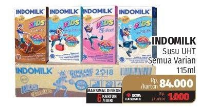 Promo Harga INDOMILK Susu UHT Kids Cokelat, Stroberi, Vanila per 40 pcs 115 ml - Lotte Grosir