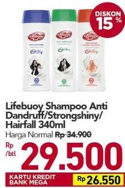 Promo Harga LIFEBUOY Shampoo Strong Shiny, Anti Hair Fall, Anti Dandruff 340 ml - Carrefour