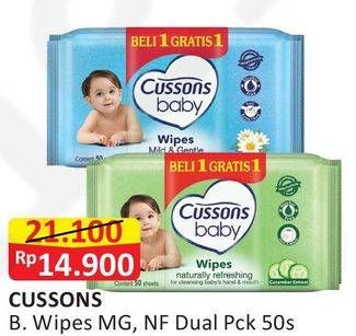 Promo Harga CUSSONS BABY Wipes Mild Gentle, Naturally Refreshing 50 sheet - Alfamart
