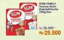 Promo Harga SGM Family Yummi Nutri Creamy Chocolate, Vanilla 330 gr - Indomaret