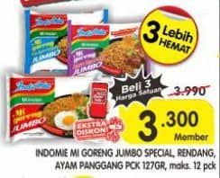 Promo Harga Indomie Mi Goreng Jumbo Spesial, Rendang, Ayam Panggang 120 gr - Superindo