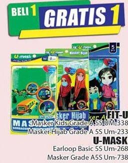 Promo Harga FIT-U Masker Hijab Grade A Green 5s UM-233, Masker Kids Grade A 5s UM-338/U-MASK Earloop Basic 5s UM-268, Masker Grade A 5s UM-738  - Hari Hari