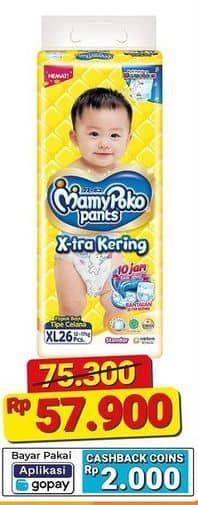 Promo Harga Mamy Poko Pants Xtra Kering XL26 26 pcs - Alfamart