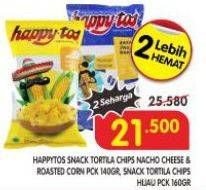 Promo Harga Happy Tos Tortilla Chips Nacho Cheese, Jagung Bakar/Roasted Corn, Hijau 140 gr - Superindo
