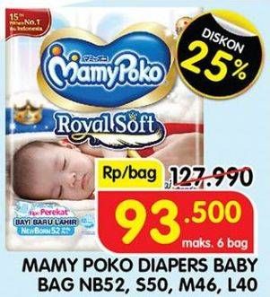 Promo Harga Mamy Poko Perekat Royal Soft NB52, S50, M46, L40 40 pcs - Superindo