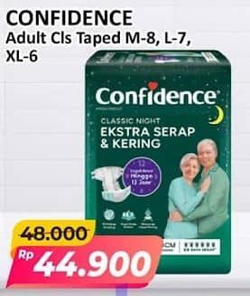 Promo Harga Confidence Adult Classic Night Ekstra Serap & Kering M8, L7, XL6 6 pcs - Alfamart