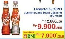 Promo Harga SOSRO Teh Botol Jasmine, Less Sugar per 2 botol 450 ml - Indomaret