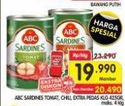 Promo Harga ABC Sardines Saus Tomat, Saus Cabai, Saus Ekstra Pedas 425 gr - Superindo