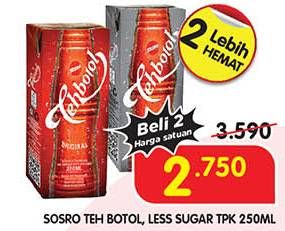 Promo Harga Sosro Teh Botol Original, Less Sugar 250 ml - Superindo
