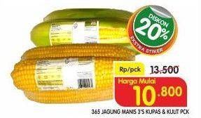 Promo Harga 365 Jagung Manis Kupas, Kulit 3 pcs - Superindo